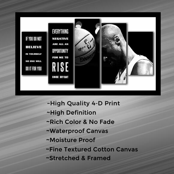 5 piece Basketball Greats Kobe Bryant Canvas Pre-Framed Large Wall Art - Picture 3 of 6